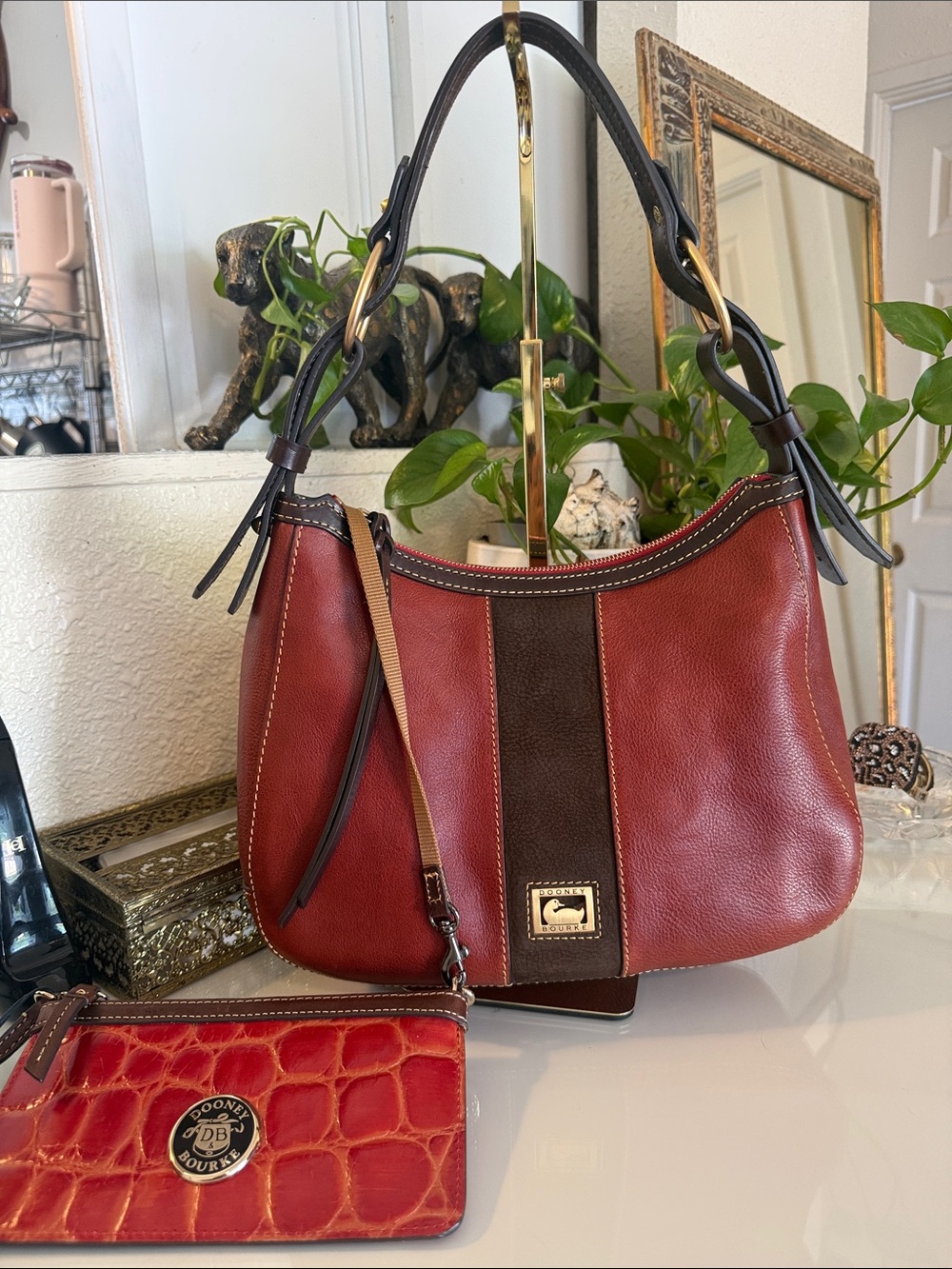 Dooney & Bourke Red florentino leather hobo  Bag with croc embroidered  Wristlet